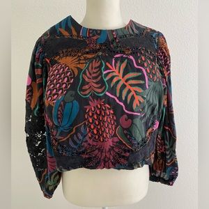 Farm Rio 3/4 Sleeve Print Crop Top Size XS